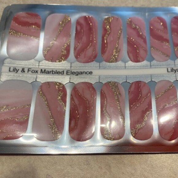 Lily & Fox Nail Strips Ombre Pink Metallic Gold Marbled 16 strips New Unopened - Picture 2 of 2